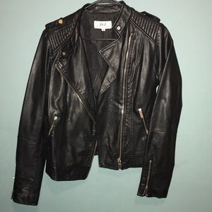 Leather jacket, With gold buttons and zippers